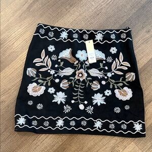 Faux suede  Embroidered Black Skirt